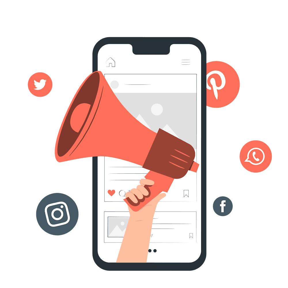 Ilustração de estratégias de branding e redes sociais para arquitetos.